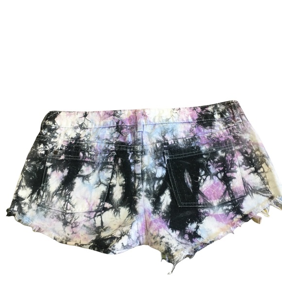 Element Denim Tie Dyed Cut Off Criss Cross Tie Purple Black Shorty Shorts 28 - Picture 2 of 9